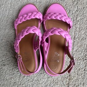 Art Class-Braided Strappy Sandals-block heel-Pink-Girls size 3-